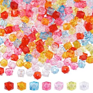 Imagem de DICOSMETIC 350 peças, 7 cores, contas quadradas de cristal facetado, contas de acrílico facetadas, contas de cubo de acrílico de 10 mm, contas quadradas transparentes para colar faça você mesmo