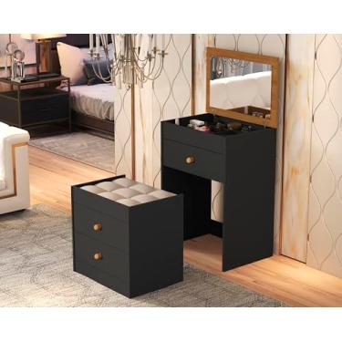 Imagem de Penteadeira Olivia 3 Gavetas Banqueta Embutida com Rodizios Preto