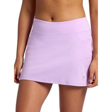 Imagem de Head Saia feminina com painel de malha crosscourt, ajuste padrão, costura interna de 33 cm, shorts de compressão embutidos com bolsos, Lavênula, P
