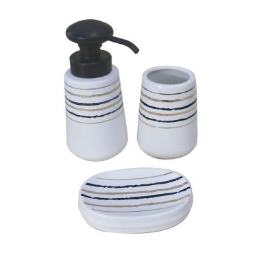 Imagem de Jogo De Banheiro Porcelana Com 03 Peças Estampa Em Listras