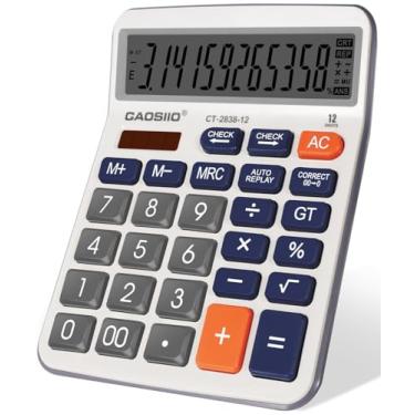 Imagem de HUTUDD Calculadora de mesa com tela LCD extra grande de 12,7 cm, 12 dígitos, energia solar e bateria, botão grande, função padrão para negócios, escritório, escola (azul)