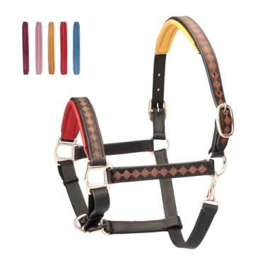 Imagem de SIE Cabresto de cavalo de couro com design trabalhado à mão e opções de cores de enchimento removível (completo)