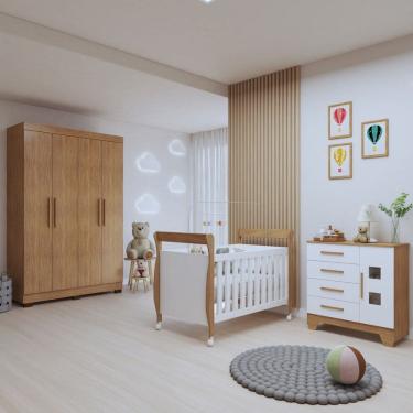 Imagem de Quarto de Bebê Completo Manu 5 Portas 7 Gavetas 100% Mdf Amadeirado/Branco - Tigus