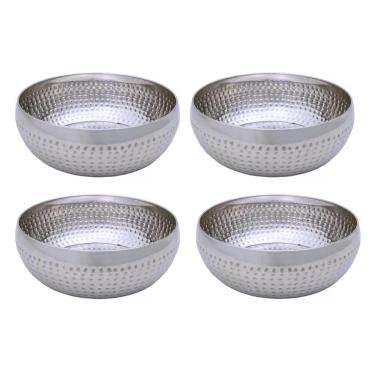 Imagem de Kit 4 Saladeiras Tigela Bowl Inox Martelado 25Cm 3,5L