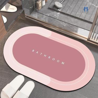 Imagem de Tapete Banheiro Oval Absorve Água Antiderrapante Secagem
