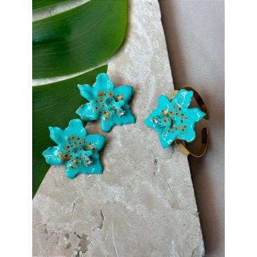Imagem de Conjunto de Brinco e Bracelete Flor Verde - 5 cm - no-brand