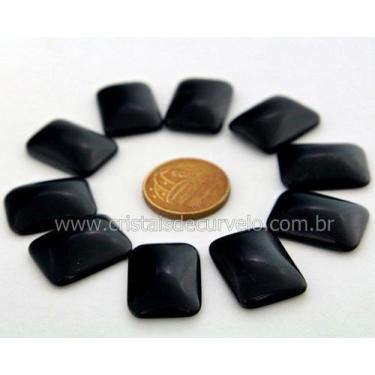 Imagem de 10 Retângulo Cabochão para Pingente de Pedra Obsidiana Negra Furado La
