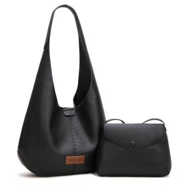 Imagem de Bolsa feminina Wrangler Hobo, conjunto de 2 peças, bolsas de ombro despojadas com bolsa transversal pequena, Preto
