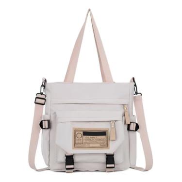 Imagem de Bolsa Feminina Casual Moderna Alça Ajustável Transversal Lateral Ombro Tendência Estilosa Compacta Escolar Faculdade Dia a Dia Trabalho Viagem Passeio (Bege)