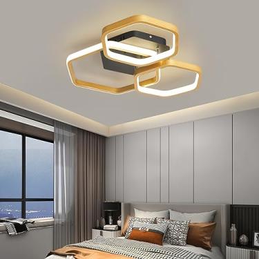 Imagem de Luminária de teto hexagonal moderna com controle remoto e alto brilho LED para sala de estar e quarto (dourada 45 x 43 x 9,5 cm)
