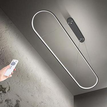 Imagem de Luminária pendente oval moderna com controle remoto regulável, lustre de design de anel de acrílico para mesa de jantar, escritório, edifício, cozinha, luz de teto preta, 120 cm