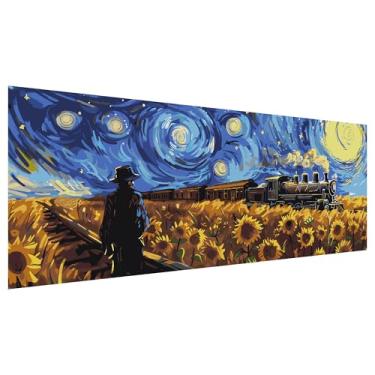 Imagem de Zariocy Kits grandes de pintura por números para adultos - Conjunto de pintura a óleo DIY de girassol em tela - Kit de pintura gigante de céu estrelado por números para iniciantes e ideal para