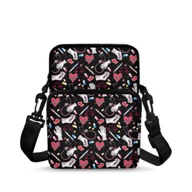 Imagem de Ecaestolph Bolsa tiracolo feminina pequena carteiro tiracolo bolsa transversal bolsa de armazenamento bolsa, Love Heart Hand Preto, One Size
