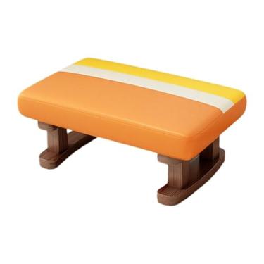 Imagem de FytStycale Cadeira retangular moderna, banquinho acolchoado, apoio para os pés, pequeno pufe, apoio para os pés com pernas de madeira para cama, Laranja