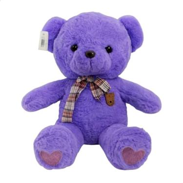Imagem de Urso de Pelúcia 55cm com Laço Xadrez e Bordado de Ursinho (ROXO)