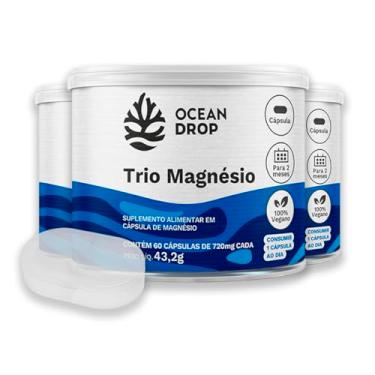 Imagem de Kit 3 Trio Magnésio Ocean Drop Vegano 60 Cápsulas + Porta Cápsulas