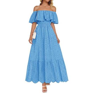 Imagem de Vestido feminino ZESICA 2025, verão, sem ombros, azul com babados