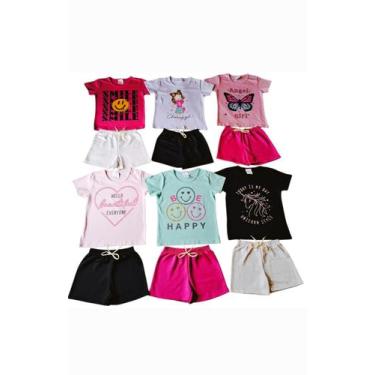 Imagem de kit 12 Peças de Roupas Infantil Feminina 6 Camisetas e 6 Bermudas - Se