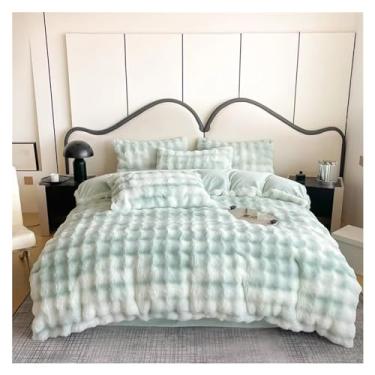 Imagem de Jogo de cama de inverno quente aconchegante capa de edredom de pelúcia macia conjunto de capa de edredom lençol de cima (queen verde)
