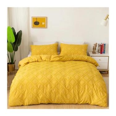 Imagem de Conjunto de cama com 3 peças de flores de corte geométrico Queen King Size conjunto de capa de edredom para casa lisa capa de edredom casal solteiro capas de edredom fronhas (amarelo 220 x 240 cm)