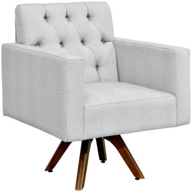 Imagem de Poltrona Giratória Sala de Estar Base de Madeira Manu L02 Capitonê Linho Cinza - Lyam Decor