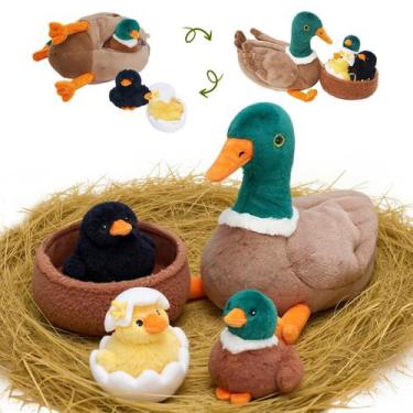 Imagem de Bichos de pelúcia OUOZZZ Duck com 3 patinhos e pelúcia de ninho de pat