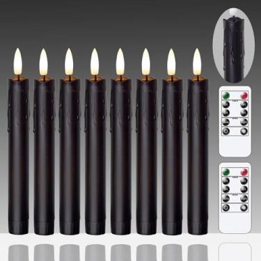 Imagem de Velas cônicas sem chama Mavandes Black LED de 7,5 polegadas, conjunto 