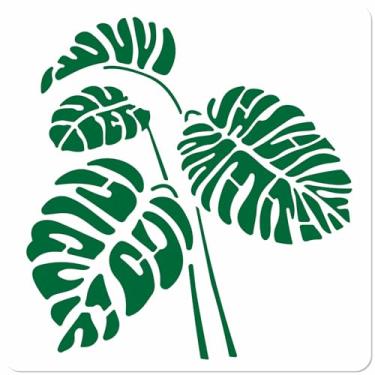 Imagem de GORGECRAFT Estêncil grande de folhas de Monstera, 30 x 30 cm, modelos de desenho de folhas de plantas tropicais, estênceis plásticos reutilizáveis com tema botânico para pintura em tela, madeira