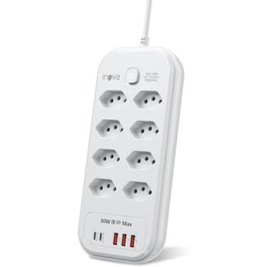 Imagem de Extensão Eletrica,Extensão Tomada,Régua Tomada,Filtro de Linha,3 Interfaces USB,2 Porta USB Tipo –C,Cabo de Alimentação de 2 metros,Potência de 2500W, Suporta a Tensão de 110-220V (8 TOMADAS)