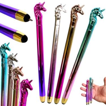 Imagem de Caneta Luxo Unicórnio Esferográfica Touch Luxo Cromada kawaii Papelaria Fofa