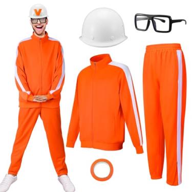 Imagem de Shyyween Orange Tracksuit Men Set - Halloween Cosplay Costumes Include Orange Costumes Jacket, Pant, Glasses, Helmet, Tape for Halloween Cosplay Party