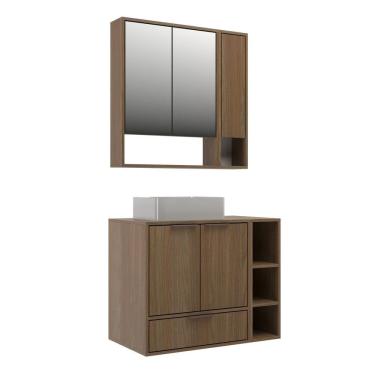 Imagem de Gabinete para Banheiro Modular 802 80cm Prime Yescasa Noce