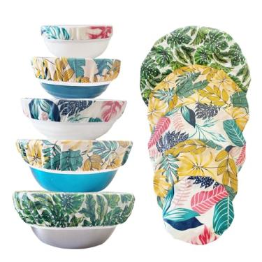 Imagem de 5 peças de capas de tigela de cera de abelha reutilizáveis ecológicas, capas elásticas de armazenamento de alimentos para alimentos, frutas e sobras