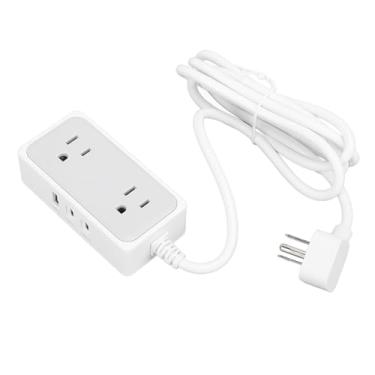 Imagem de Asixxsix Faixa de Energia Pequena, Cabo de Extensão de Plugue Plano 5 Em 1 de 1250 W Com 2 Tomadas CA e 3 Portas USB, Divisor de Tomadas Múltiplas, Tomada Elétrica para Viagens