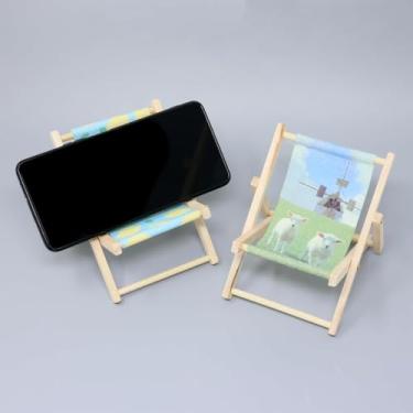 Imagem de 2 peças de suporte de celular divertido criativo lona praia madeira suporte de telefone adorável cadeira de deck suporte de telefone celular bonito ornamento de mesa