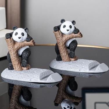 Imagem de Panda Phone Holder Figurine – 1PC Cute Animal Stand for Desk, 5.12" Resin Look Table Décor
