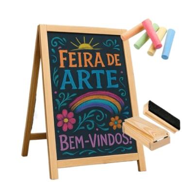 Imagem de Cavalete Lousa Quadro Negro 70x50cm Para Calçada Restaurante Bar Cardápio Dupla Face(Cavalete+5gizes+apagador+case)