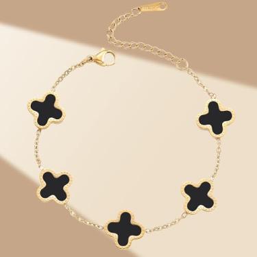 Imagem de Pulseira feminina de trevo da sorte banhada a ouro 18K - pulseiras fofas joias modernas para presentes femininos, One Size, Aço inoxidável, Sem Pedra Preciosa