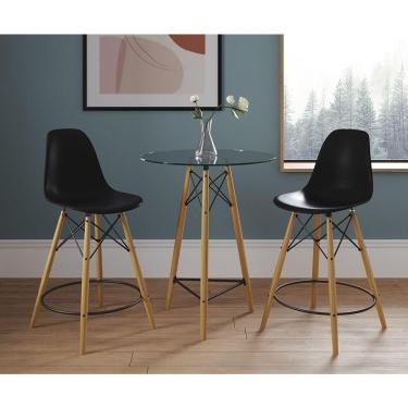 Imagem de Mesa Bistrô Eames Eiffel Vidro Com 2 Banquetas Pretas De Madeira