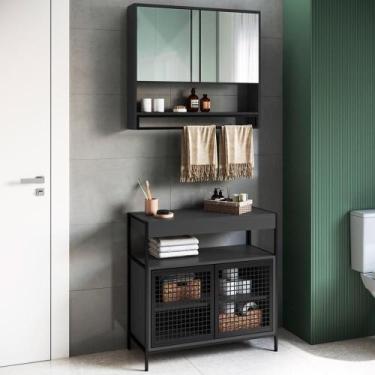 Imagem de Conjunto De Banheiro Gabinete E Espelheira P103841 Grafite Pp Milani S