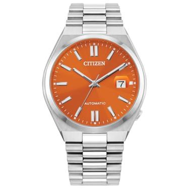 Imagem de Citizen Relógio esportivo masculino Tsuyosa de luxo, pulseira de aço inoxidável prateado, mostrador laranja, reserva de energia de 42 horas, recurso de corte (modelo: NJ0151-53Z)