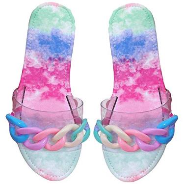 Imagem de YSMIIH Sandália feminina de praia com bico aberto, transparente, borracha termoplástica, moderna, colorida, transparente, sem salto, praia, Colorido, 6.5