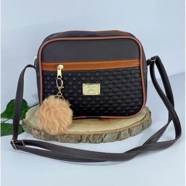 Imagem de Bolsa Feminina Alça Transversal Tira Colo Estampa Moderna Com Pompom -