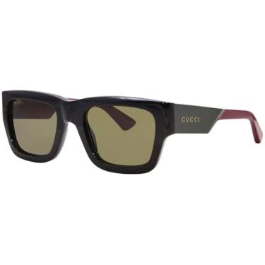 Imagem de Gucci GG1668S 003 Óculos de sol masculino preto/vermelho/verde formato retangular 52 mm