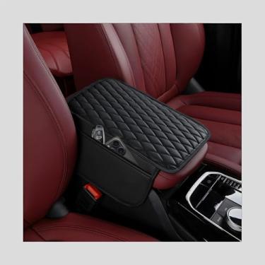 Imagem de MTRPS Capa de console central de carro, almofada de couro impermeável para descanso de braço com 2 sacos de armazenamento, protetor de caixa de assento de braço antiarranhões, acessórios internos para