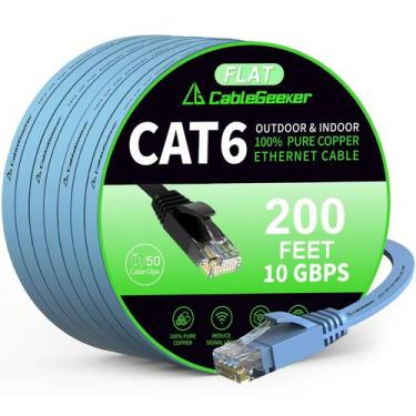 Imagem de Cabo Ethernet: Geeker Cat 6, 61 m, plano, 10 Gbps, azul - CableGeeker