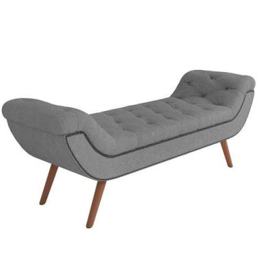 Imagem de Puff Recamier Decorativo Com Tachas 195cm Santorini Bouclê Cinza - LYA