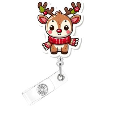 Imagem de Carretel de crachá de Natal, lindo crachá de acrílico de rena para crachá de identificação, suporte retrátil telescópico para clipe de jacaré, acessórios para enfermeiras, trabalhadores médicos