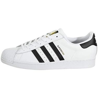 Imagem de adidas Originals Tênis masculino Superstar Classic cano baixo, branco/preto/branco, 41