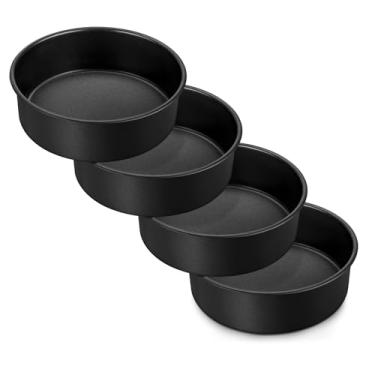 Imagem de LIANYU Conjunto de 4 formas de bolo de 15 cm, forma redonda de aço inoxidável, antiaderente, adequada para panela de pressão, fritadeira a ar, saudável e livre de tóxicos, à prova de vazamento e pode